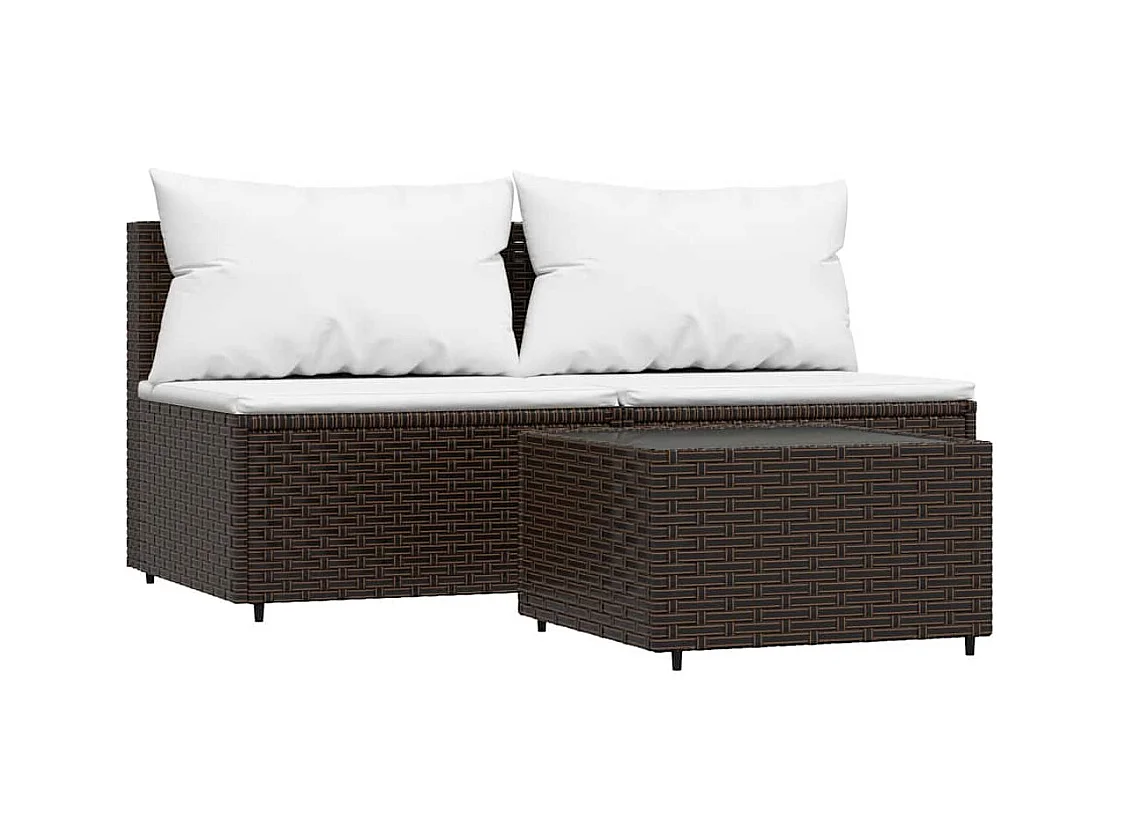 3-tlg. Garten-Lounge-Set mit Kissen Braun Poly Rattan