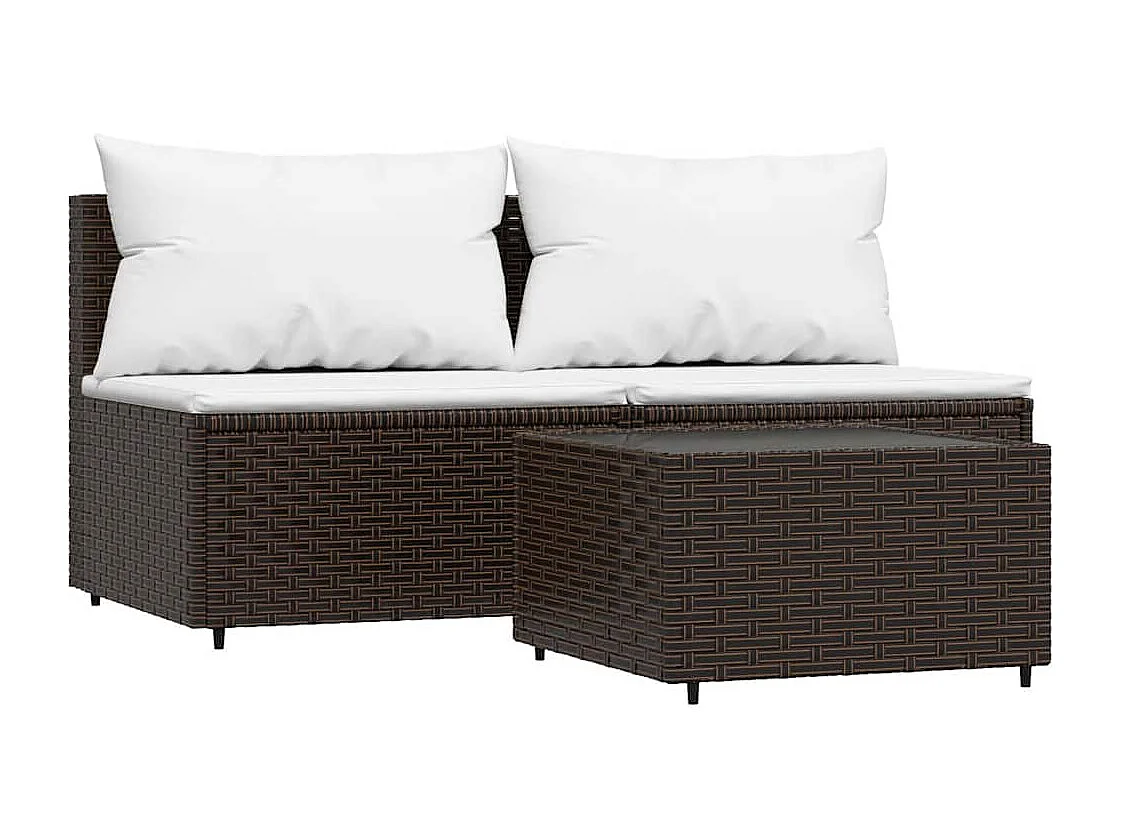 3-tlg. Garten-Lounge-Set mit Kissen Braun Poly Rattan