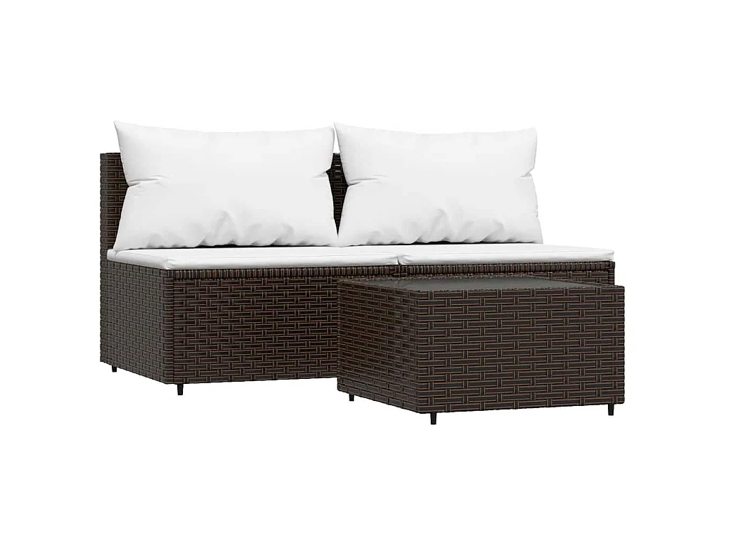 3-tlg. Garten-Lounge-Set mit Kissen Braun Poly Rattan