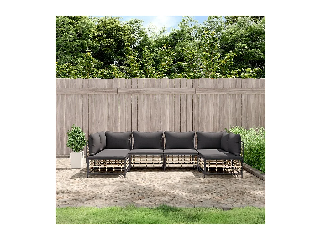 Salon de jardin 6 pcs avec coussins anthracite résine tressée