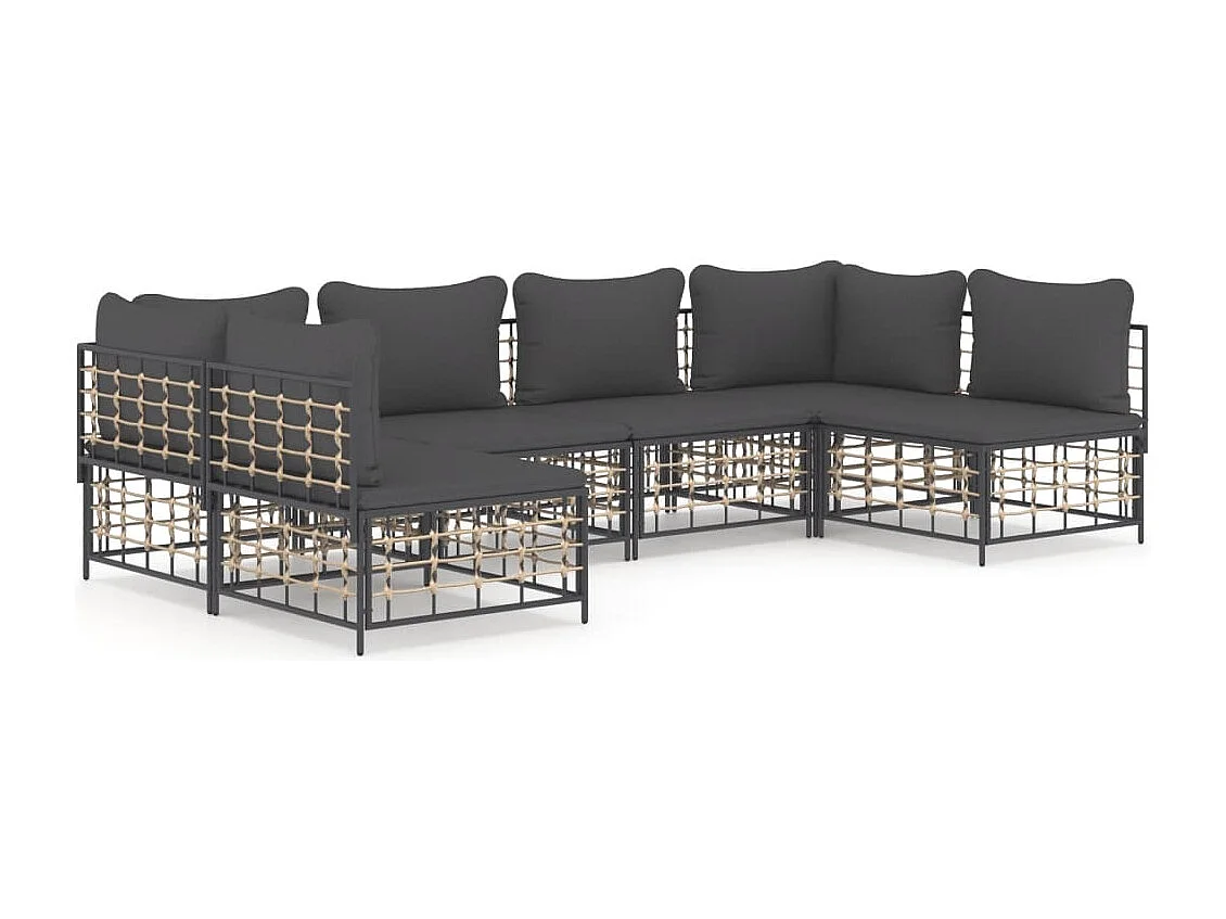 Salon de jardin 6 pcs avec coussins anthracite résine tressée