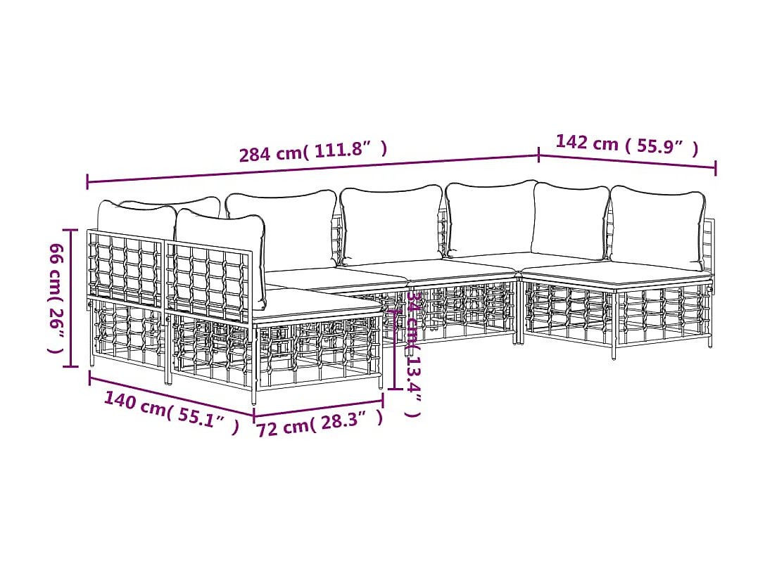 Salon de jardin 6 pcs avec coussins anthracite résine tressée