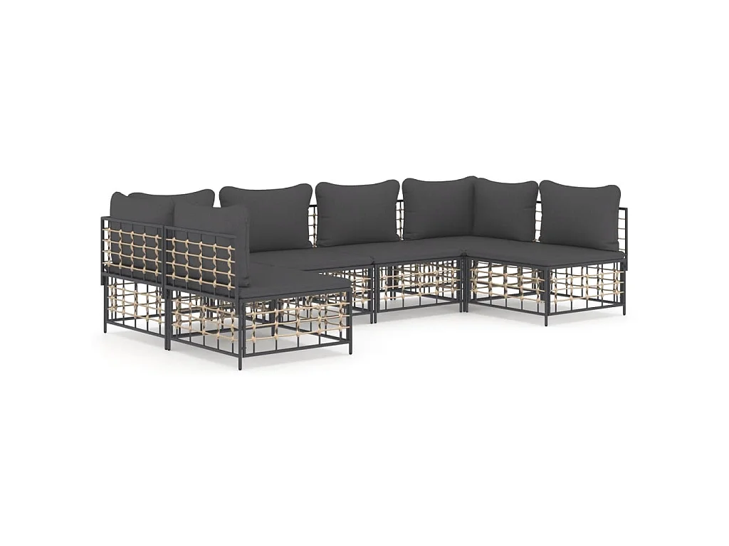 6-delige Loungeset met kussens poly rattan antracietkleurig