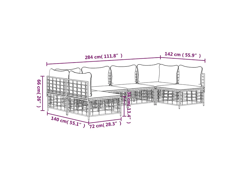 6-delige Loungeset met kussens poly rattan antracietkleurig