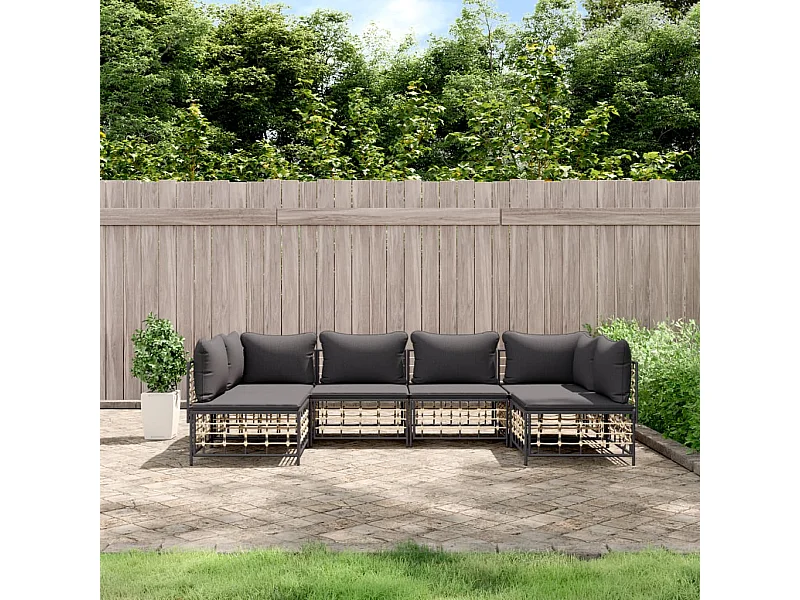 Set Divani da Giardino 6 pz con Cuscini Antracite in Polyrattan