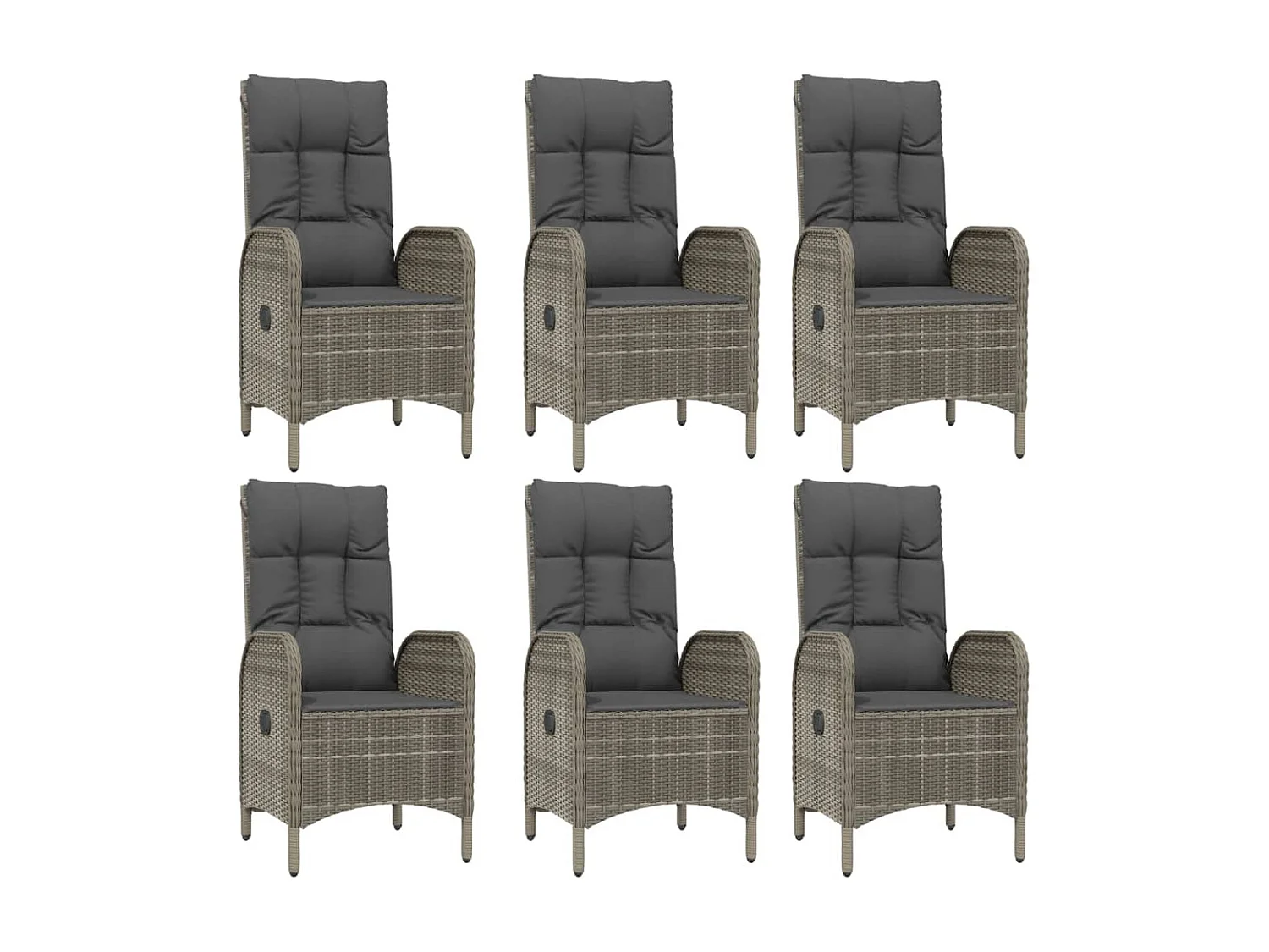 Set da Pranzo Giardino 7pz Nero e Grigio con Cuscini Polyrattan