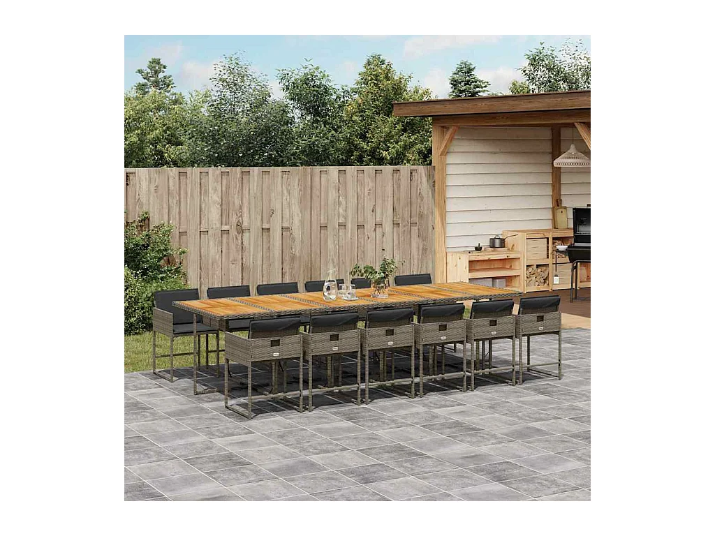 13-delige Tuinset met kussens poly rattan grijs