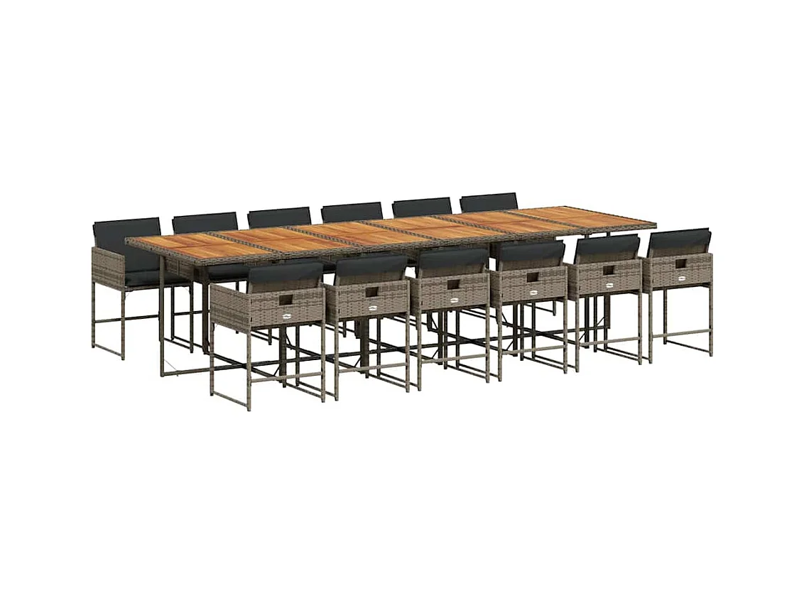 13-delige Tuinset met kussens poly rattan grijs