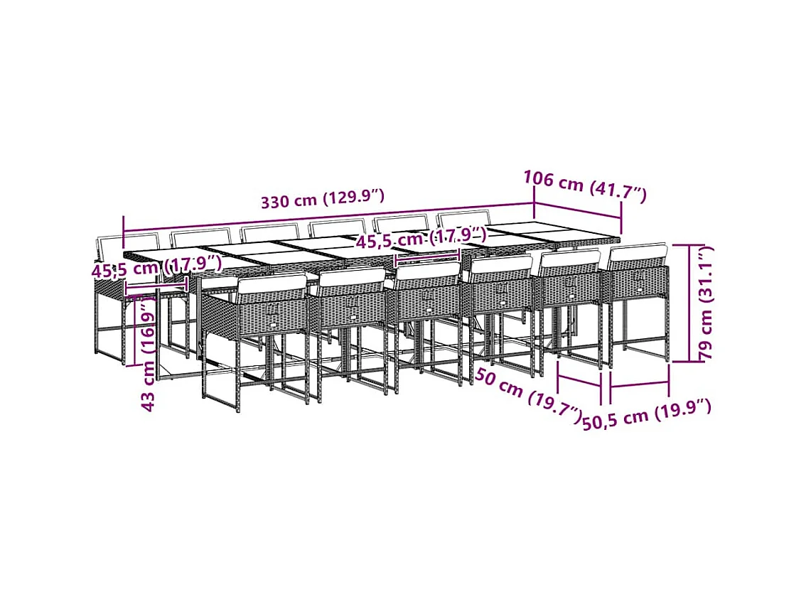 13-delige Tuinset met kussens poly rattan grijs