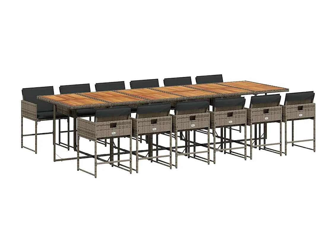 Ensemble à manger de jardin coussins 13 pcs gris résine tressée
