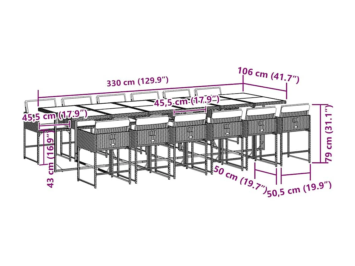 Ensemble à manger de jardin coussins 13 pcs gris résine tressée