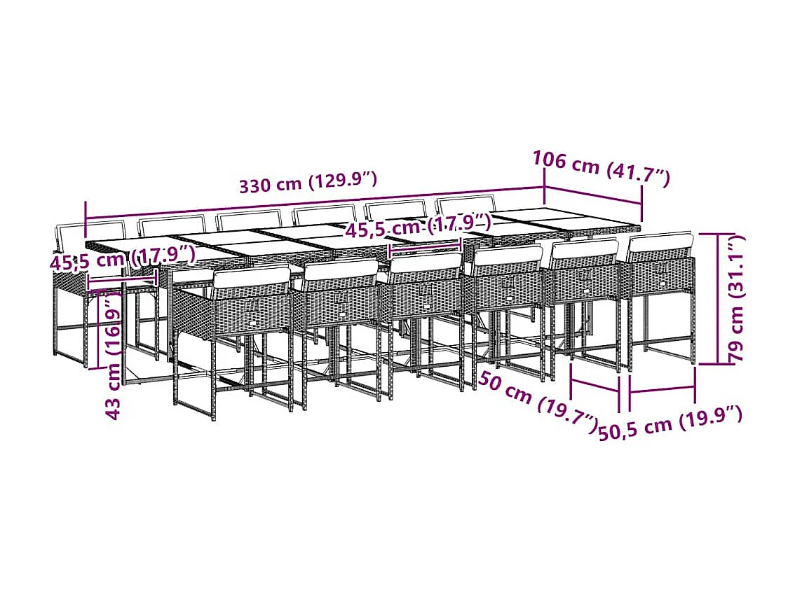 Ensemble à manger de jardin coussins 13 pcs gris résine tressée