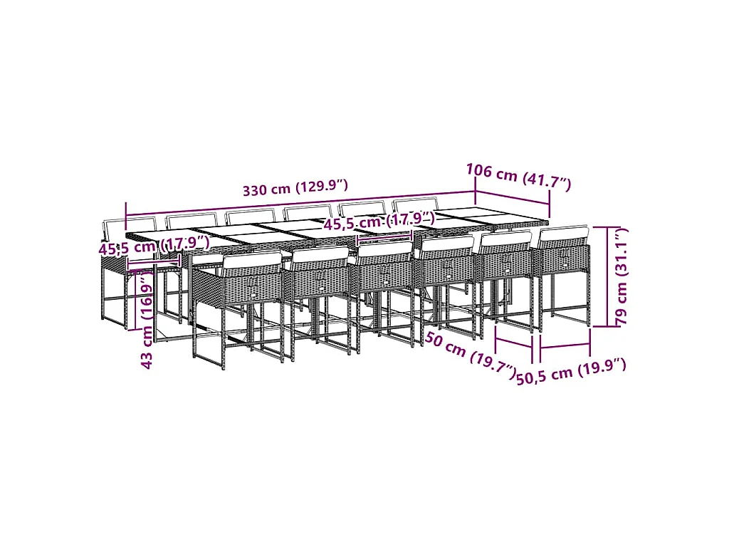 13-delige Tuinset met kussens poly rattan grijs