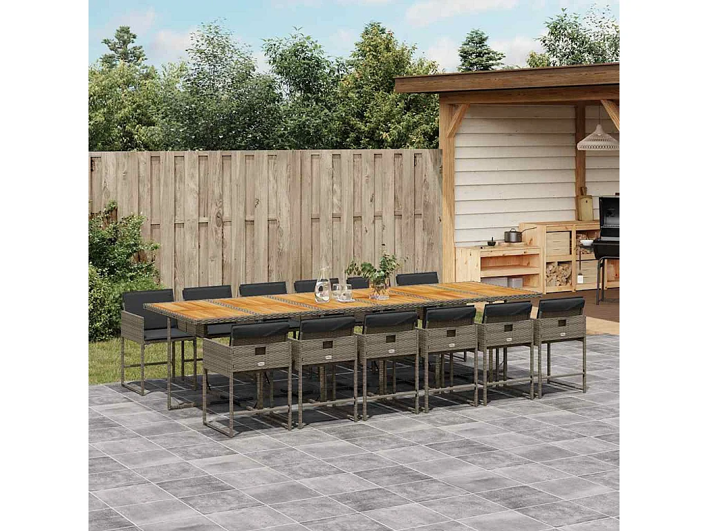 13-delige Tuinset met kussens poly rattan grijs
