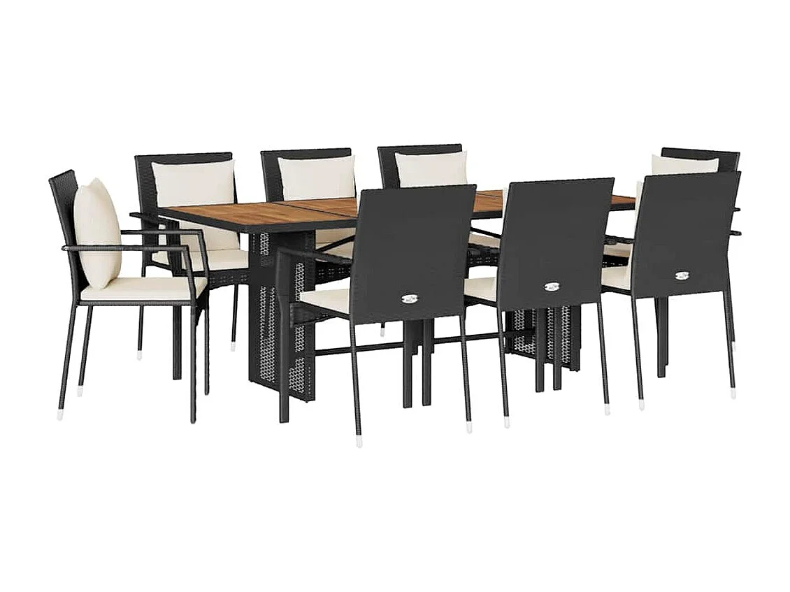 9-tlg. Garten-Essgruppe mit Kissen Schwarz Poly Rattan