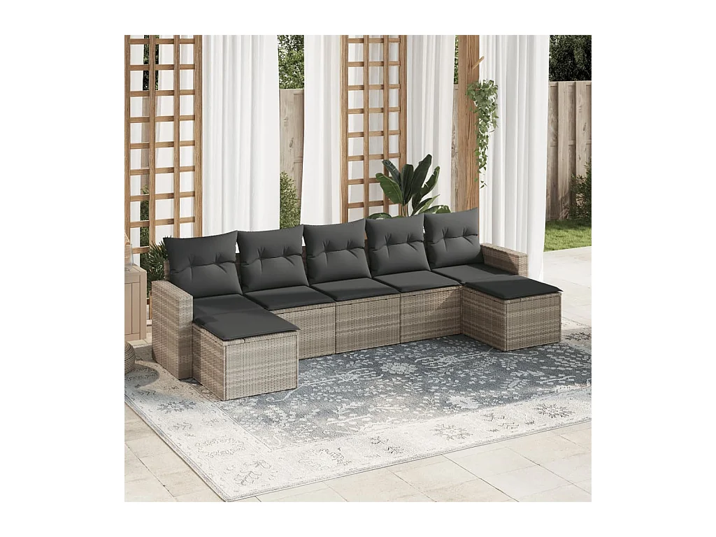 Salon de jardin avec coussins 7 pcs gris clair résine tressée