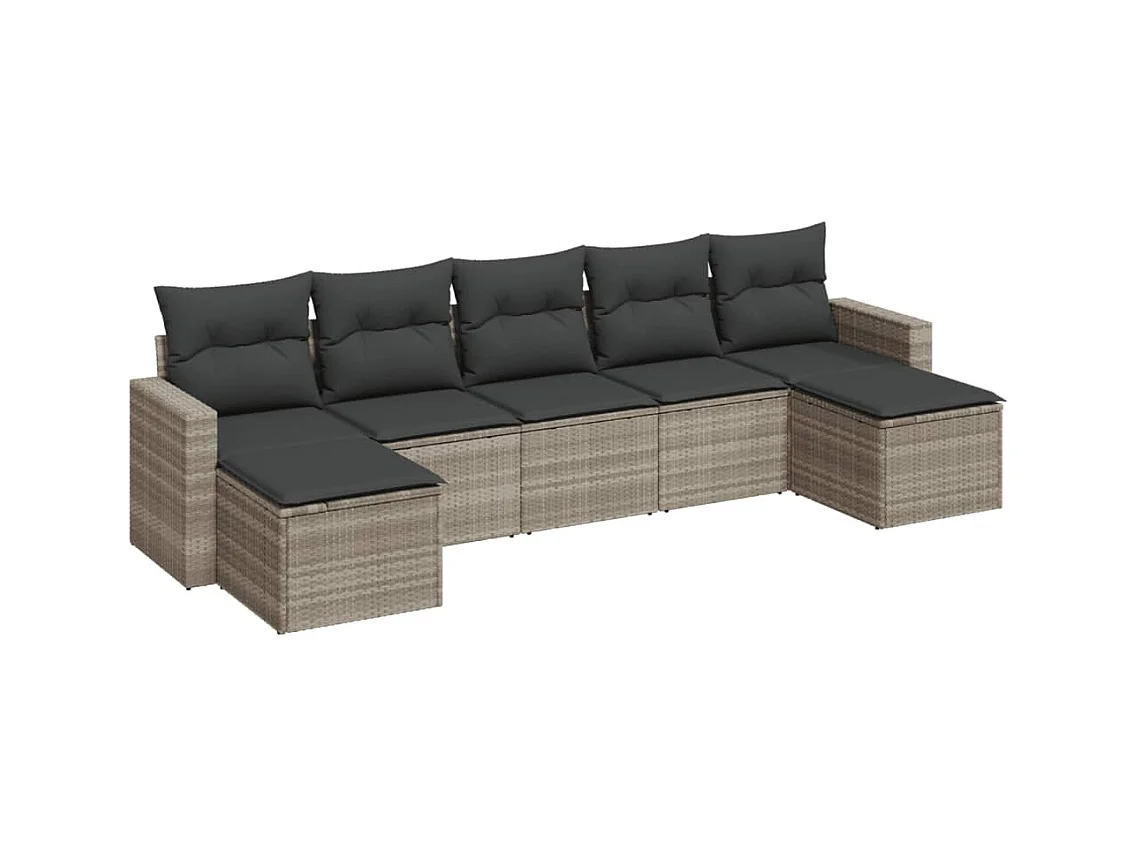 Salon de jardin avec coussins 7 pcs gris clair résine tressée