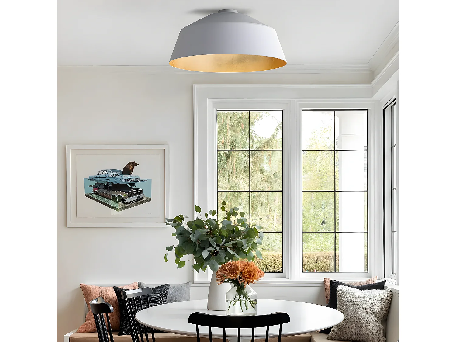 TOKYO Plafonnier, 1xE27, max 42W, métal, noir mat/feuille d'or, D.50cm