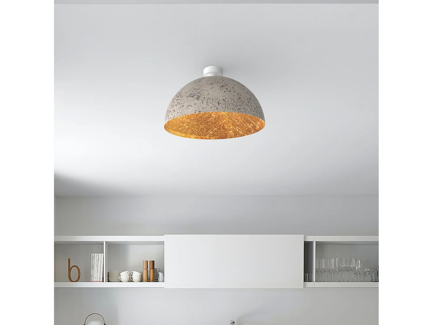 VENICE Plafonnier, 1xE27, max 42W, métal, béton/feuille d'or, D.60cm