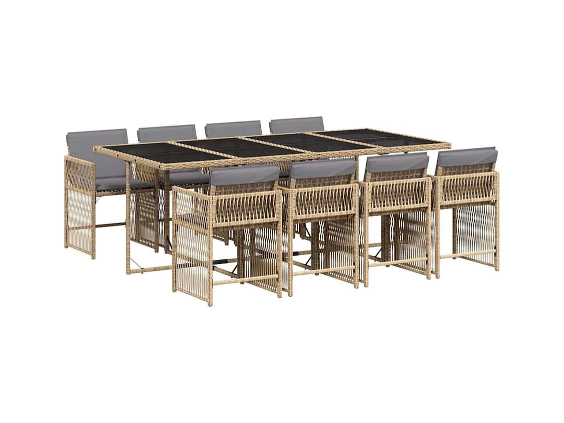 9-delige Tuinset met kussens poly rattan gemengd beige