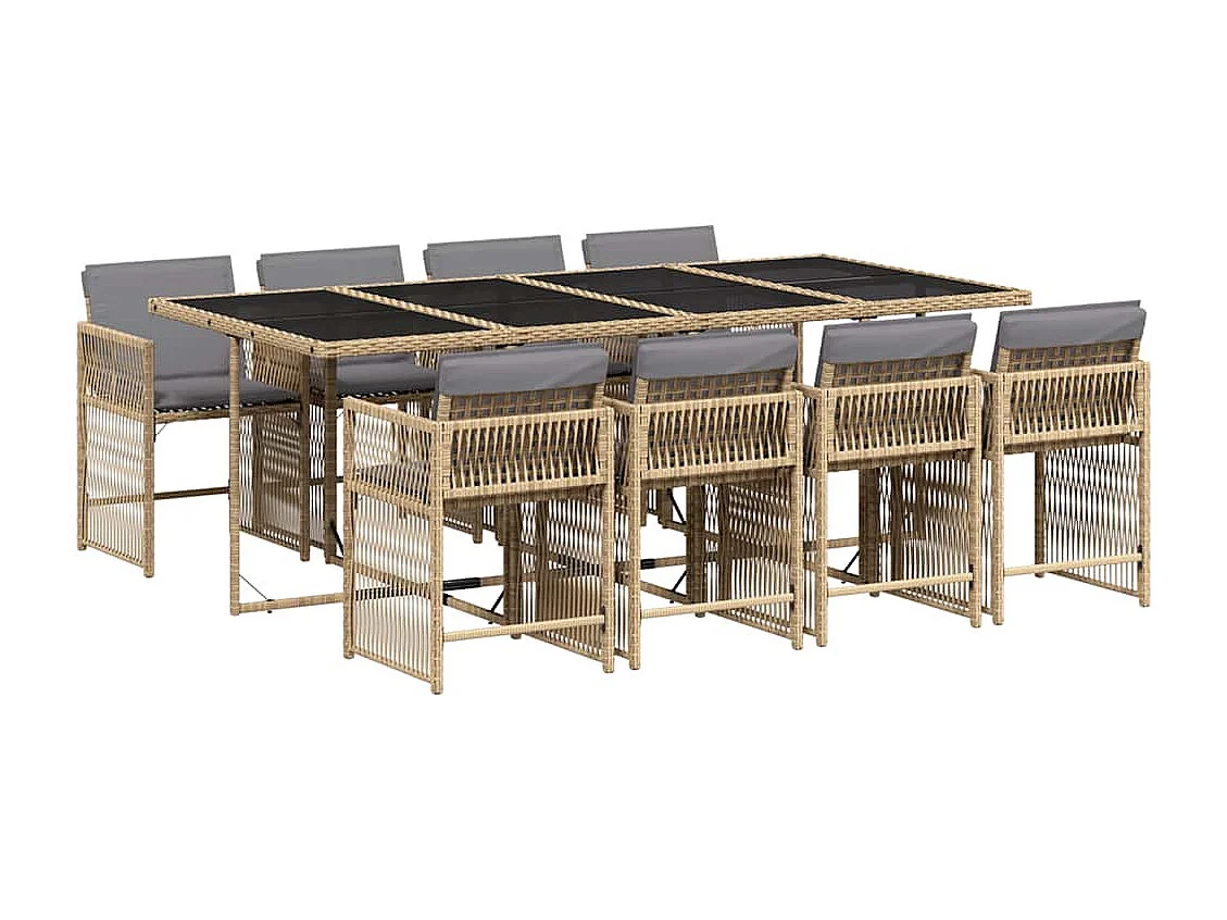 Ensemble à manger de jardin et coussins 9 pcs mélange beige