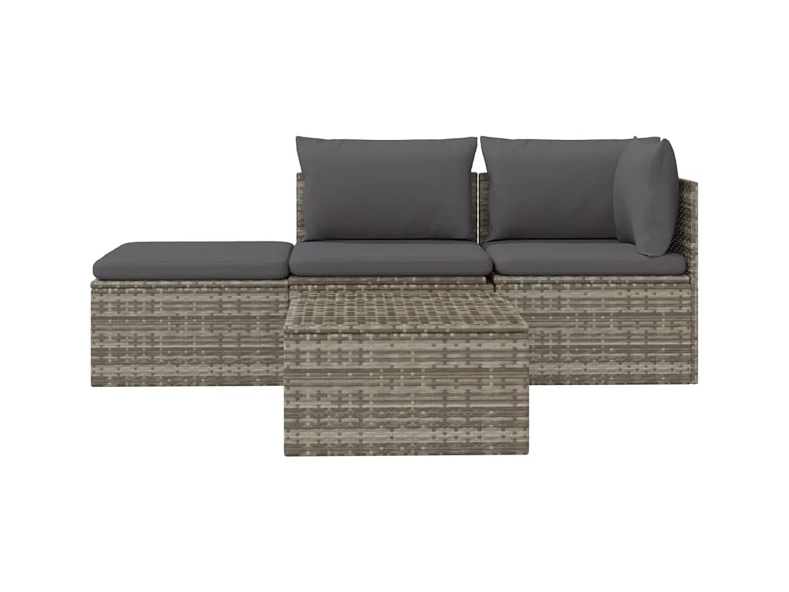 Salon de jardin 4 pcs avec coussins Gris Résine tressée