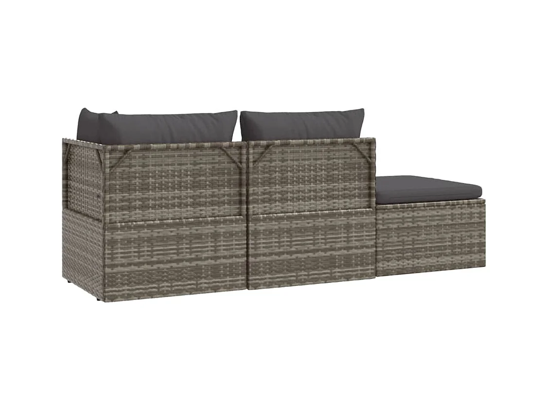 Salon de jardin 4 pcs avec coussins Gris Résine tressée
