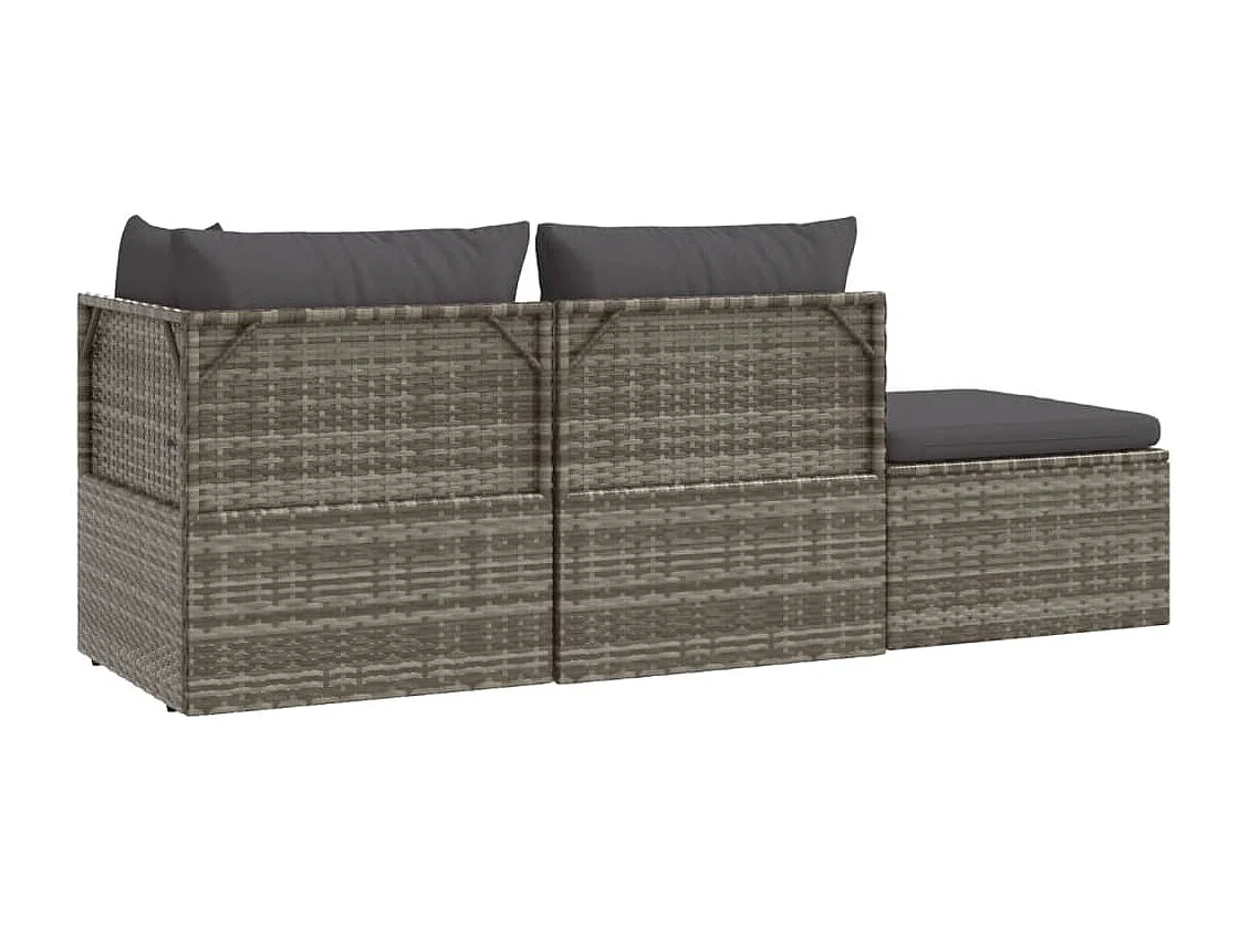 4 pcs conjunto lounge de jardim c/ almofadões vime PE cinzento