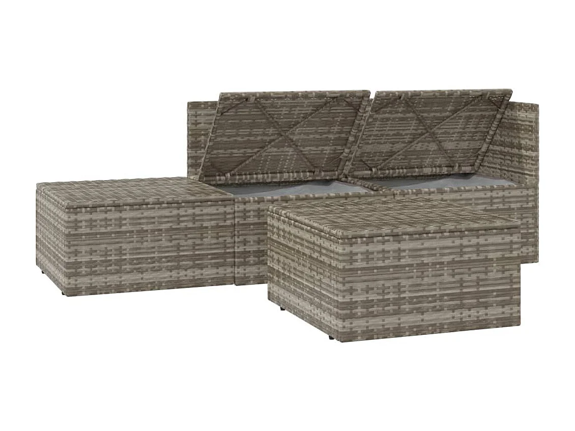 4 pcs conjunto lounge de jardim c/ almofadões vime PE cinzento