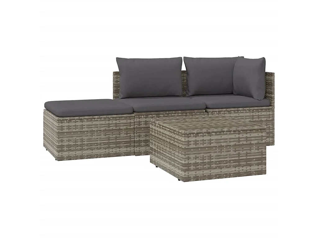 4-tlg. Garten-Lounge-Set mit Kissen Grau Poly Rattan