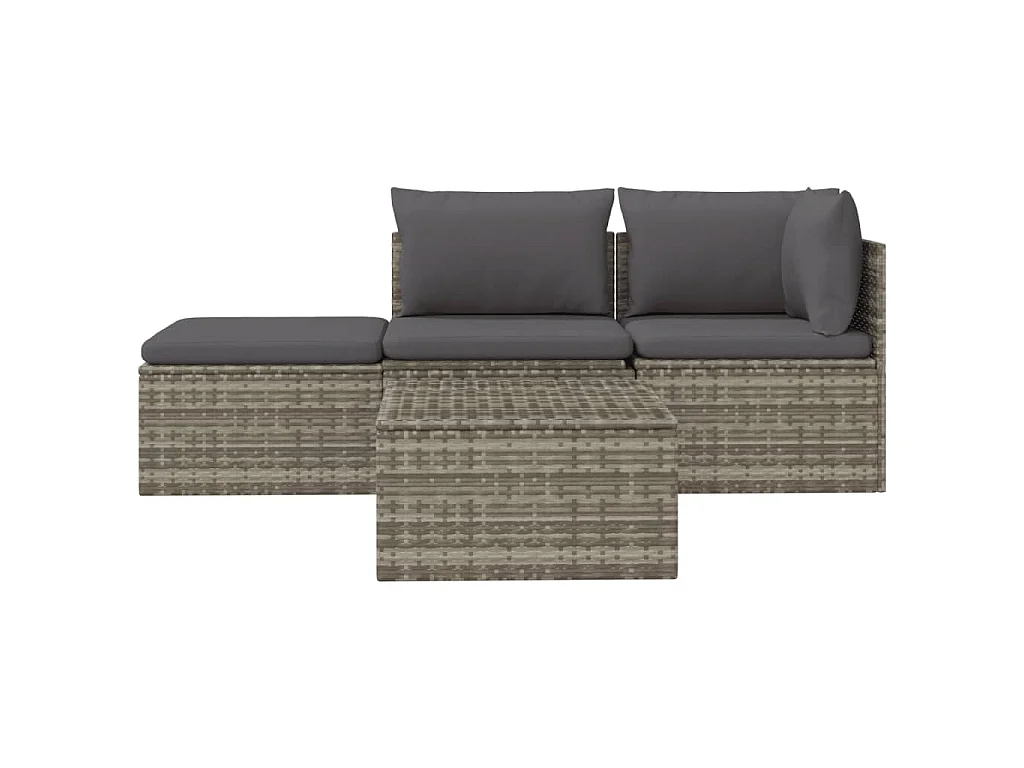 4-tlg. Garten-Lounge-Set mit Kissen Grau Poly Rattan