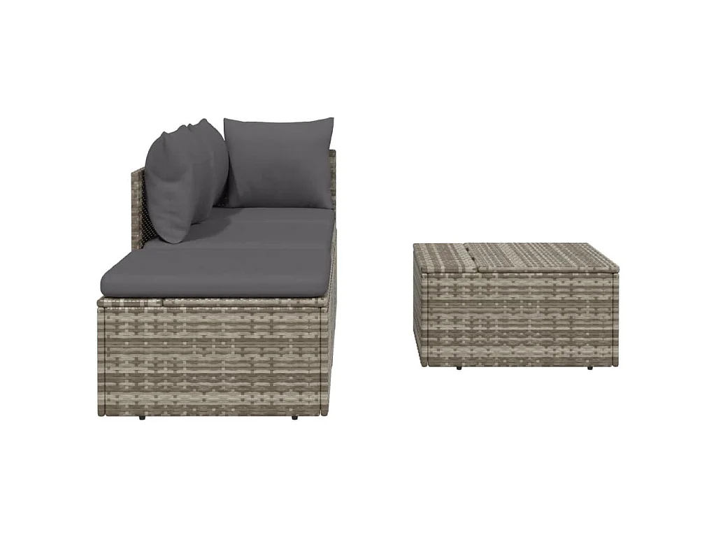 4-tlg. Garten-Lounge-Set mit Kissen Grau Poly Rattan