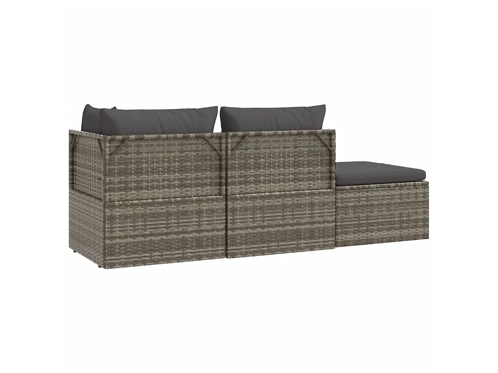 4-tlg. Garten-Lounge-Set mit Kissen Grau Poly Rattan
