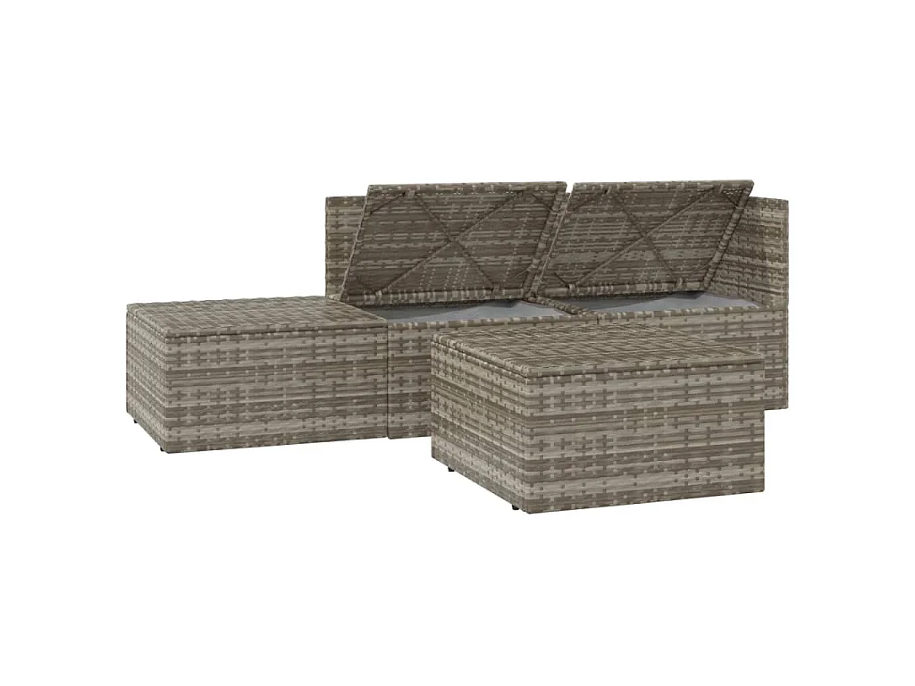 4-tlg. Garten-Lounge-Set mit Kissen Grau Poly Rattan