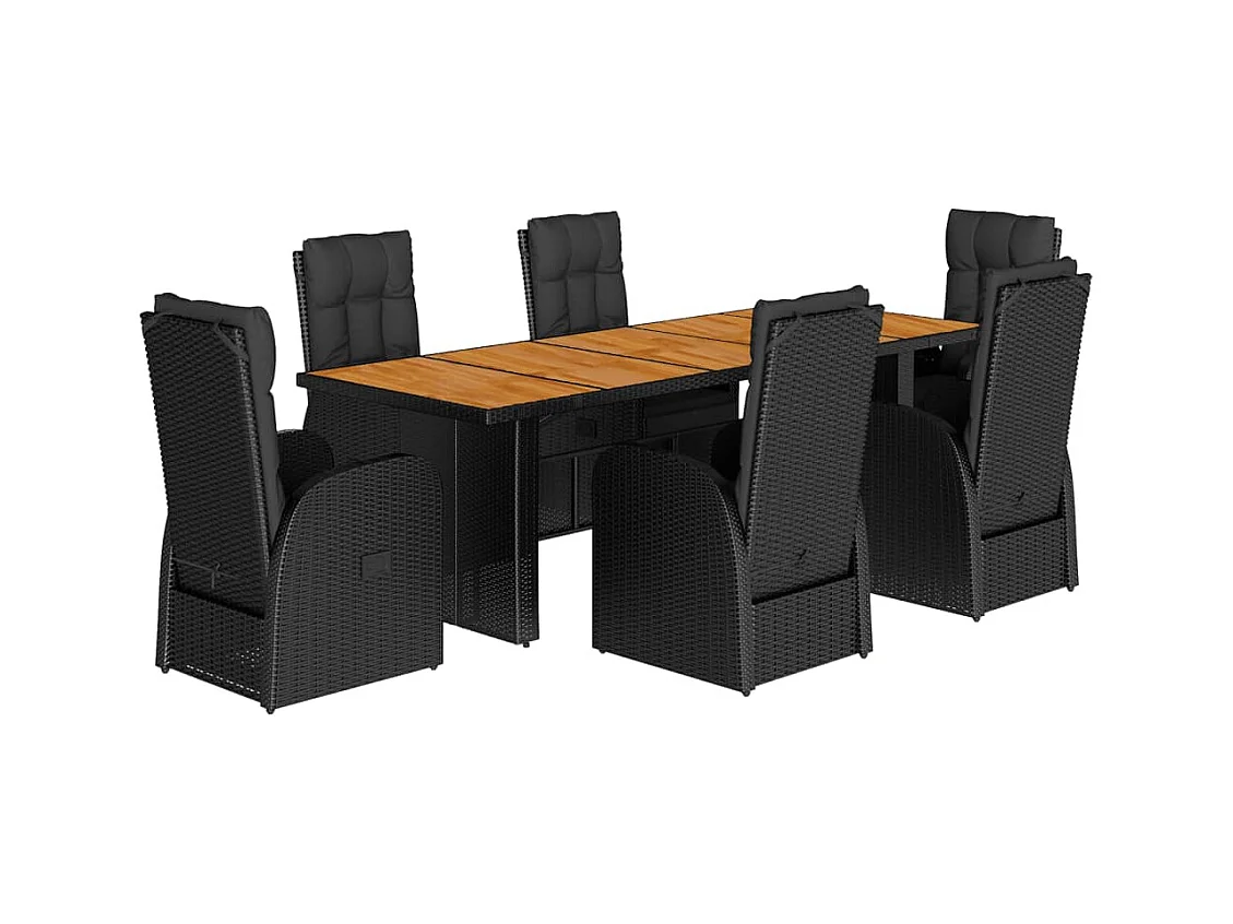 7-delige Tuinset met kussens poly rattan zwart