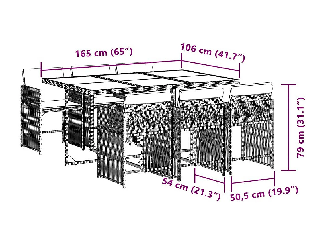 Set Pranzo da Giardino 7 pz con Cuscini Beige Misto Polyrattan