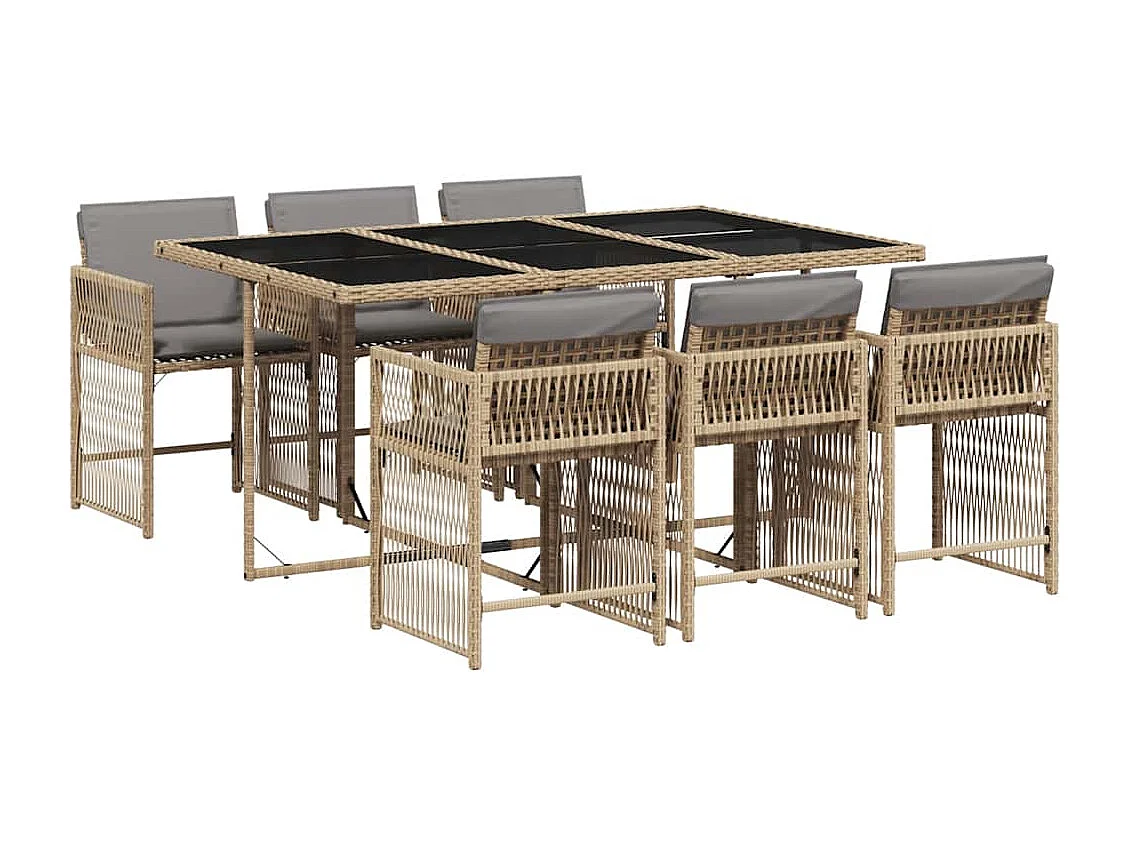Ensemble à manger de jardin coussins 7 pcs mélange beige rotin