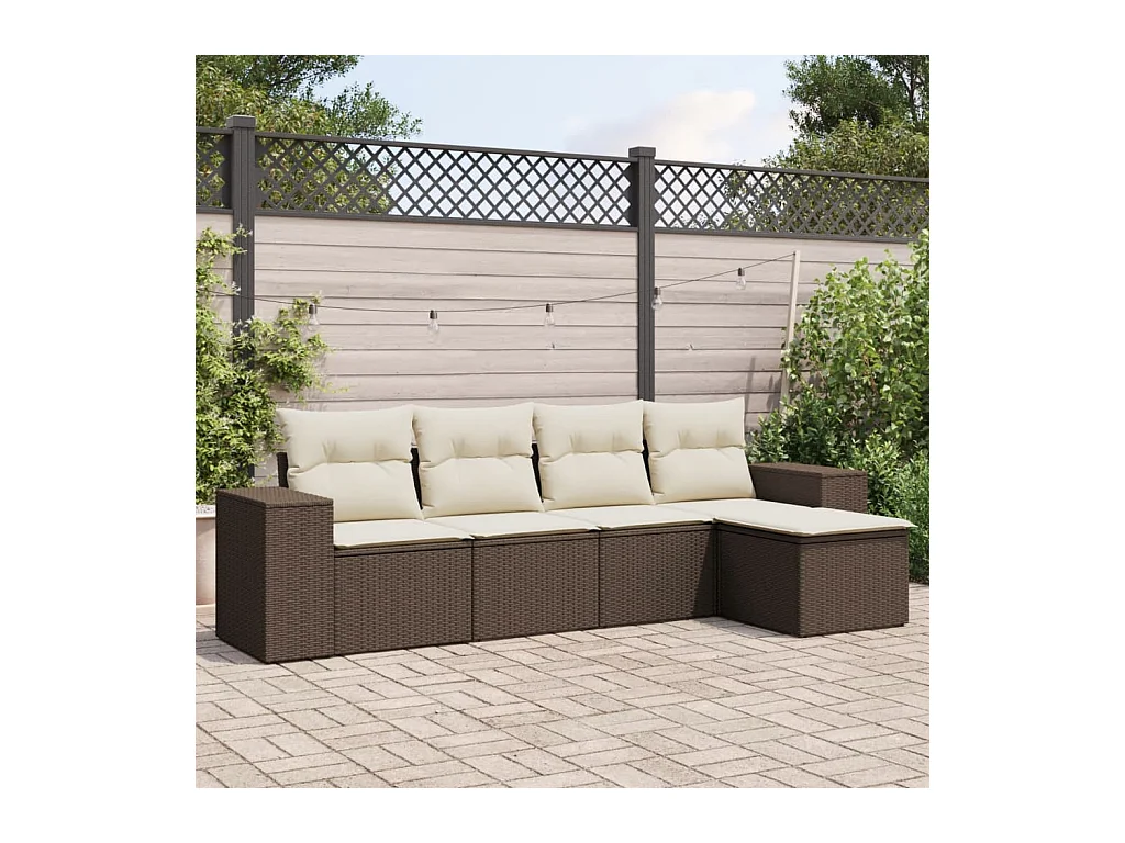 5-delige Loungeset met kussens poly rattan bruin