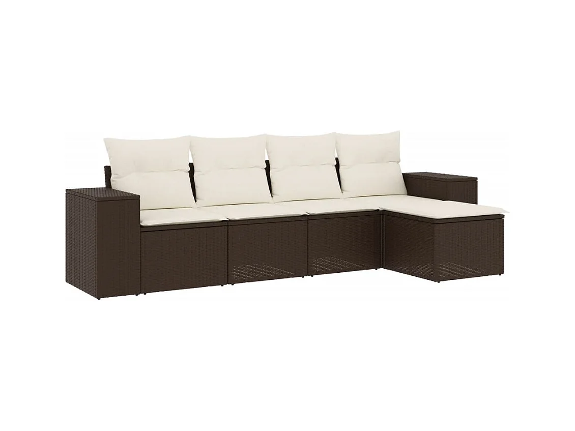 5-delige Loungeset met kussens poly rattan bruin
