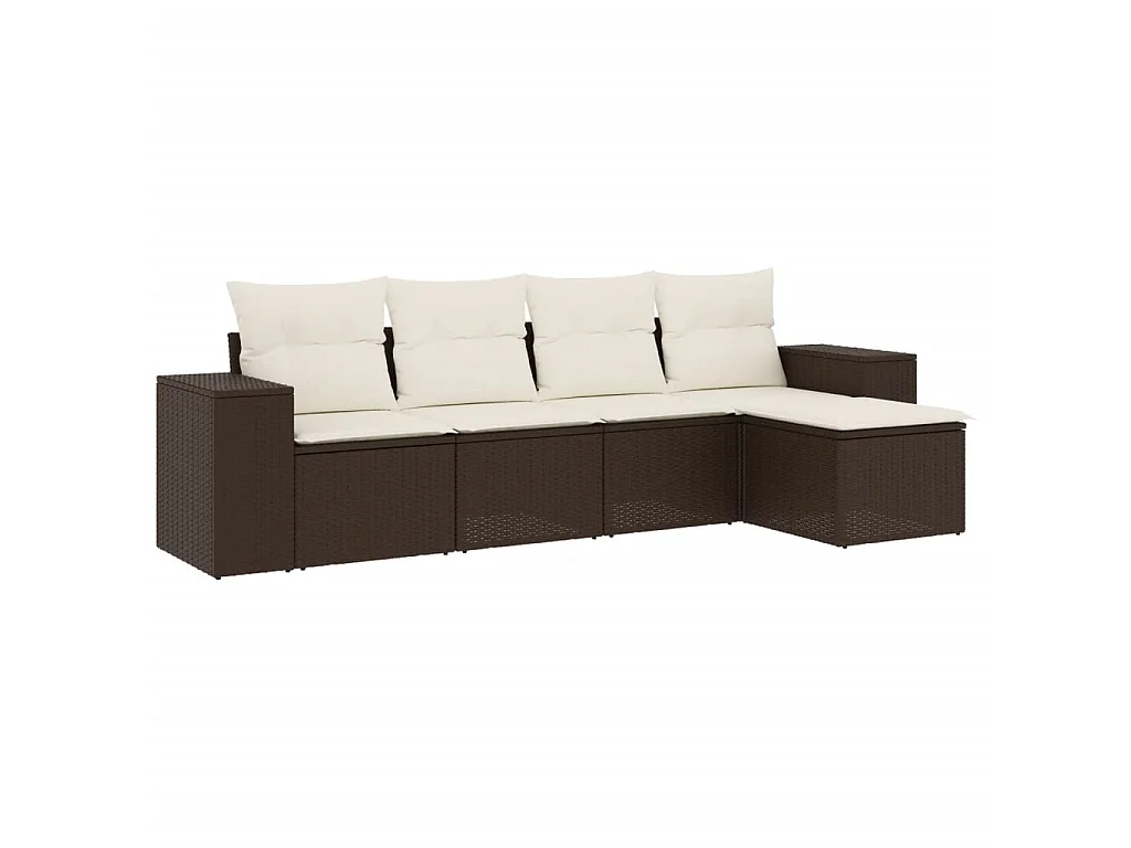 5-tlg. Garten-Sofagarnitur mit Kissen Braun Poly Rattan