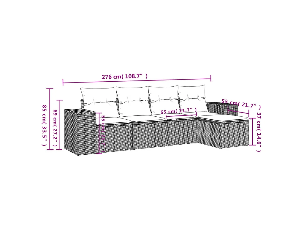 5-tlg. Garten-Sofagarnitur mit Kissen Braun Poly Rattan