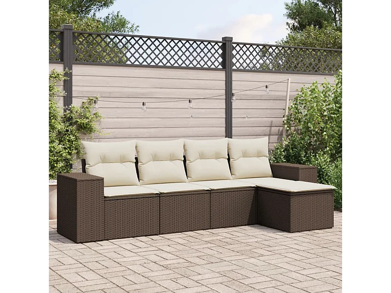 5-tlg. Garten-Sofagarnitur mit Kissen Braun Poly Rattan