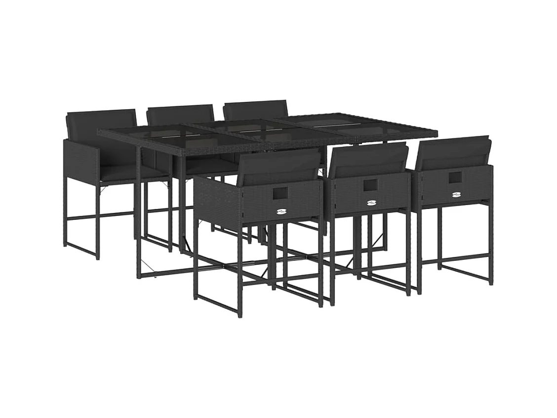 Ensemble à manger de jardin coussins 7pcs Noir Résine tressée