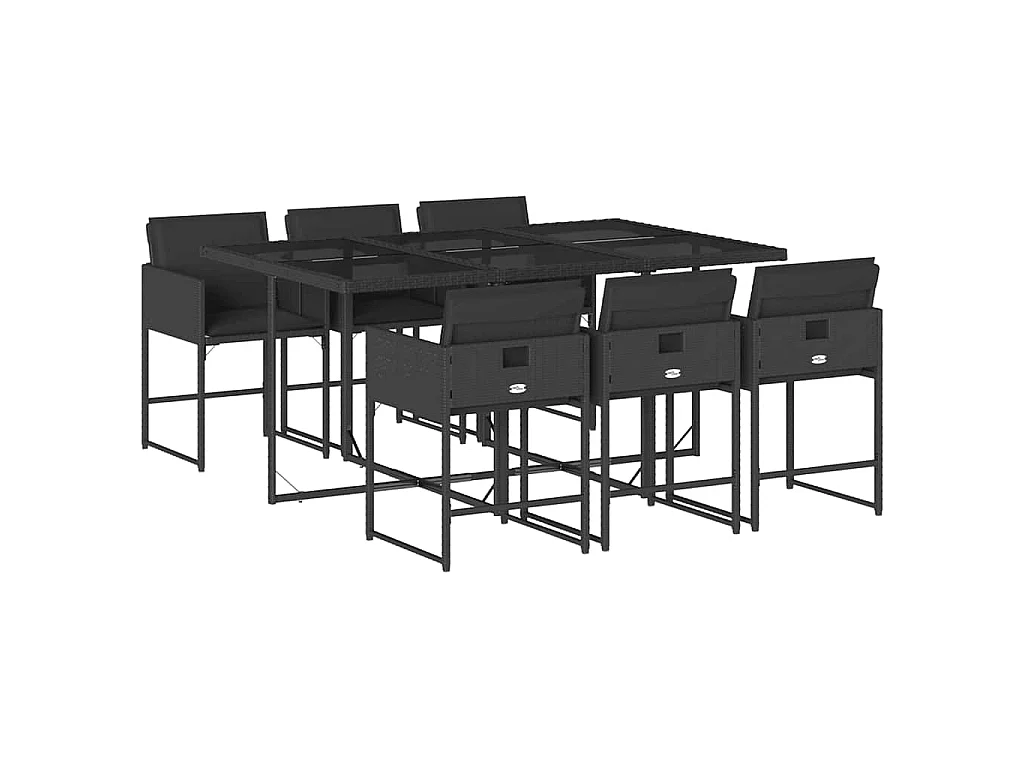 Ensemble à manger de jardin coussins 7pcs Noir Résine tressée