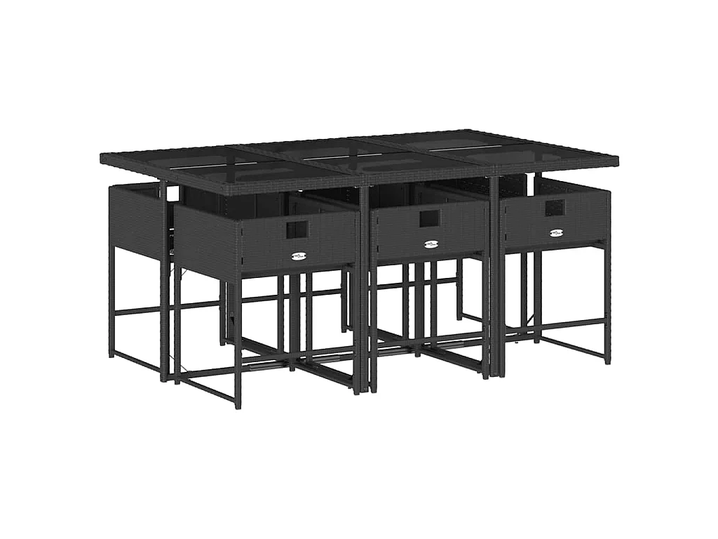 Ensemble à manger de jardin coussins 7pcs Noir Résine tressée