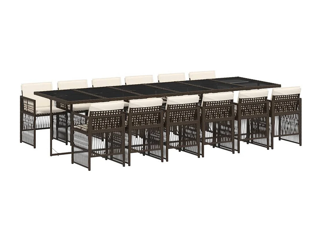 Ensemble à manger de jardin avec coussins 13 pcs marron rotin