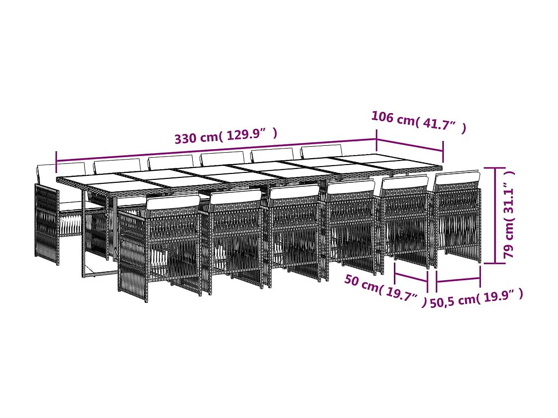 Ensemble à manger de jardin avec coussins 13 pcs marron rotin