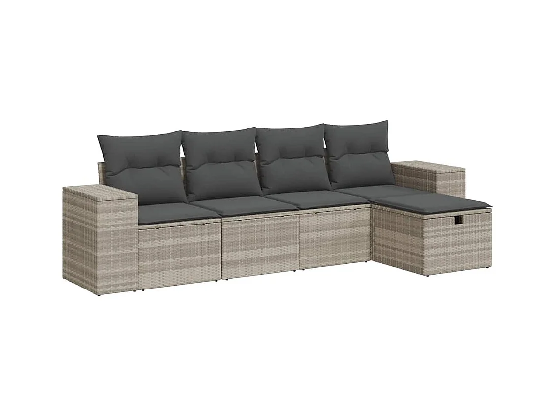 Salon de jardin 5 pcs avec coussins gris clair résine tressée