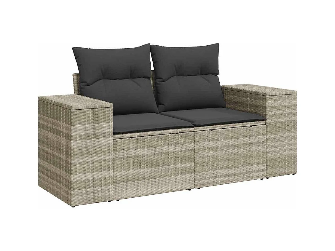 Salon de jardin 5 pcs avec coussins gris clair résine tressée