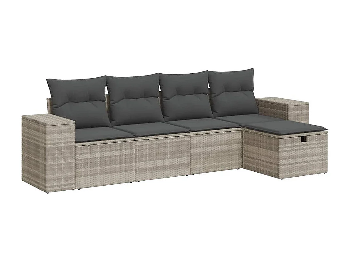 Salon de jardin 5 pcs avec coussins gris clair résine tressée